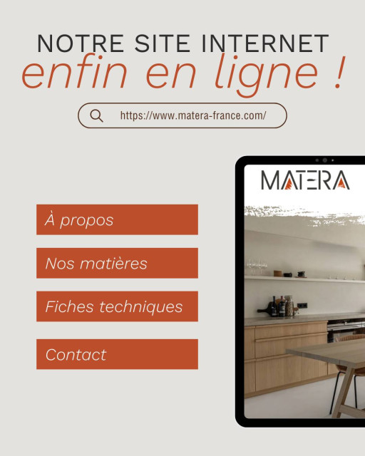 Notre site internet est en ligne ! 🎉
Vous y retrouverez toutes les informations sur nos produits, leurs fiches techniques, mais aussi plus d’informations sur MATERA ainsi qu’un espace pour nous contacter.
N’hésitez pas à parcourir notre site : www.matera-france.com
Retrouvez le lien dans notre bio !